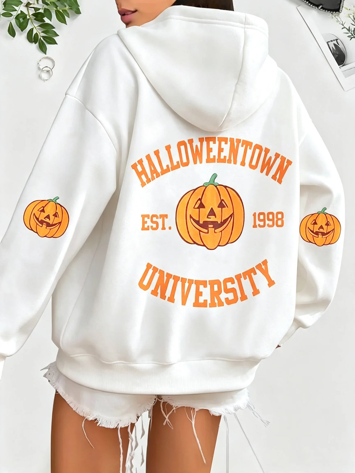 Halloween Print Hoodie, Winter and Autumn Drawstring Casual Sportswear, Women's Clothing hoodies women sweatshirt clothes