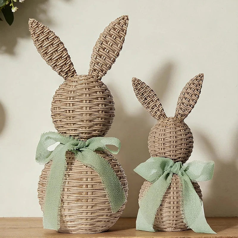 New Creative Easter Imitation Rattan Rabbit Festive Atmosphere Decoration Desktop Ornaments Easter Gifts Spring Home Decoration