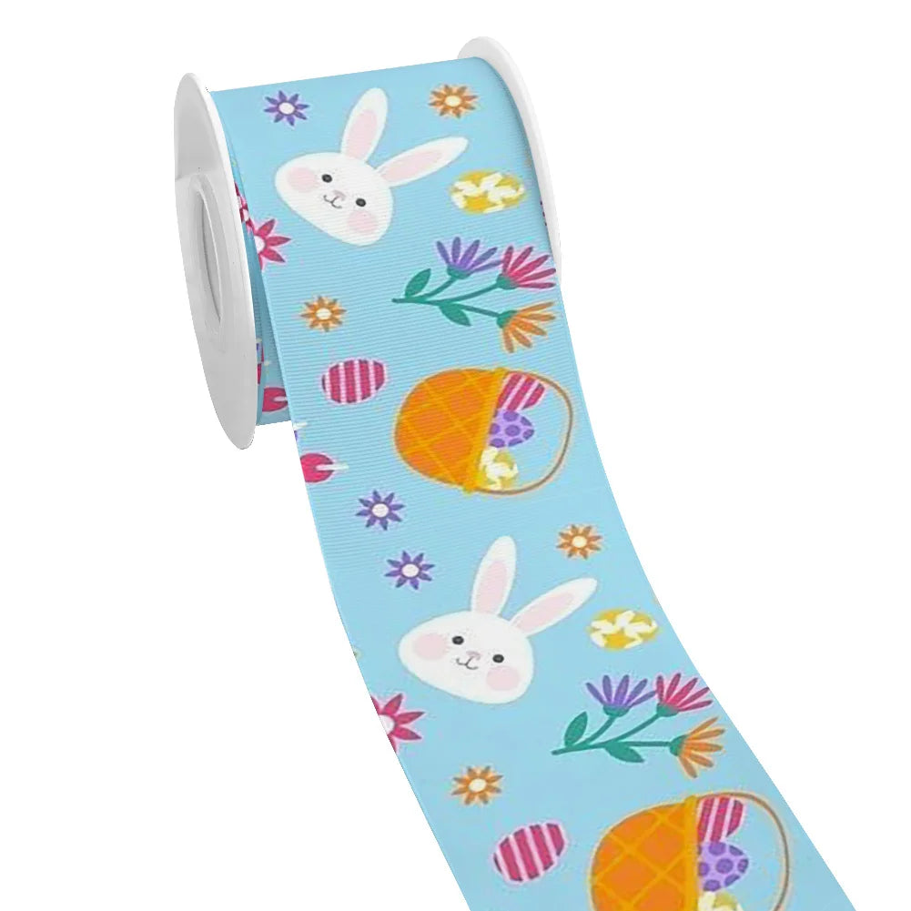 Spring Rabbit Easter Day Chick Cartoon Printed Grosgrain Satin Ribbon for Gift Wrapping Hair Bow Craft Accessory