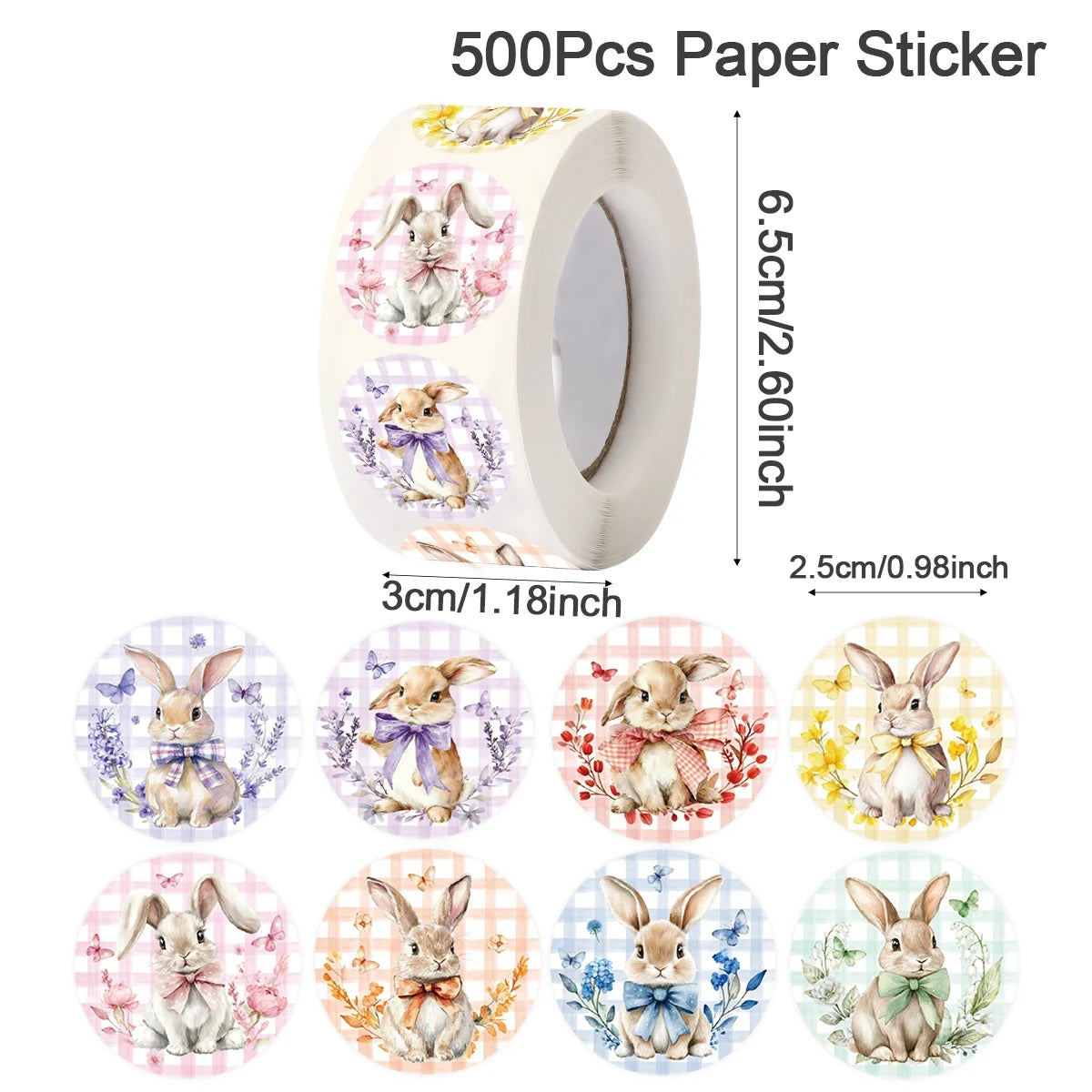 500pcs Easter Rabbits Round Stickers Cartoon Bunny Easter Egg Stickers Label Easter Party Envelope Gift Seal Sticker Label Decal