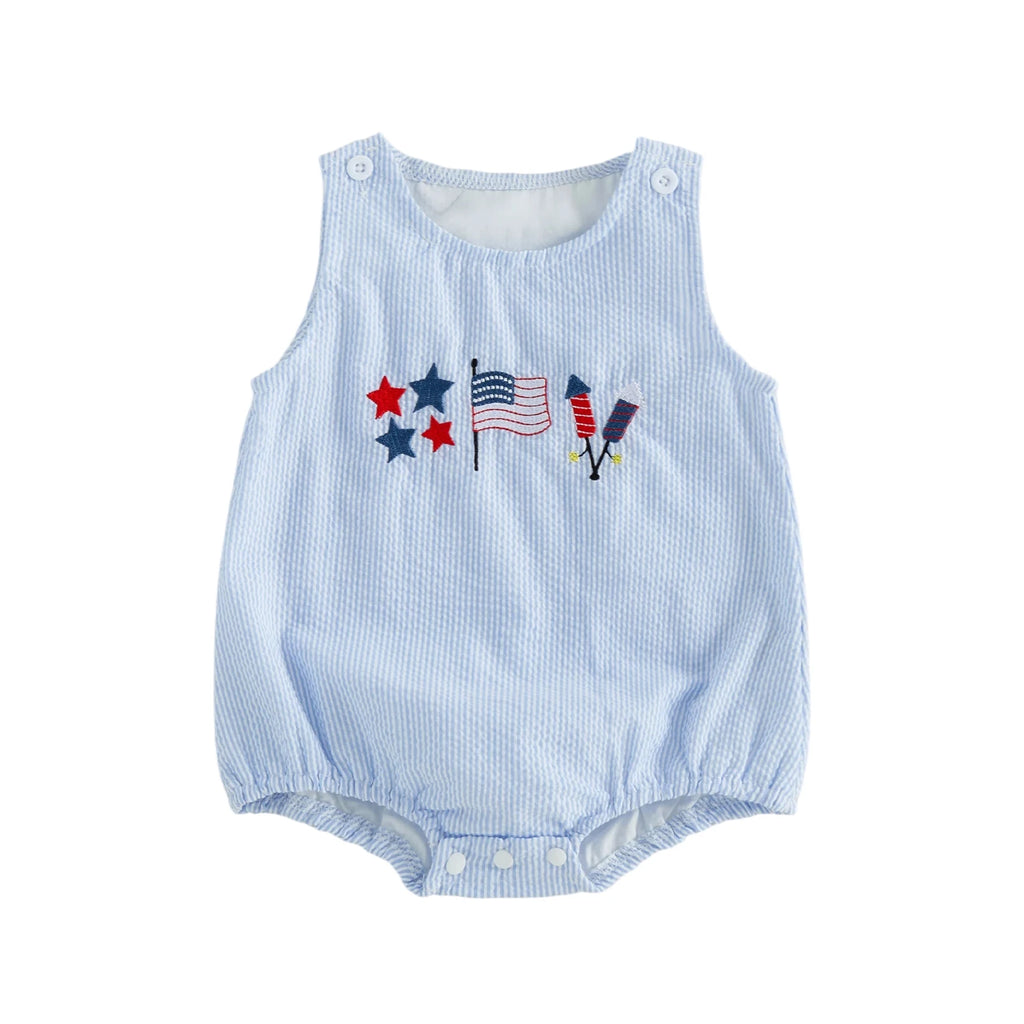 Citgeett Summer Independence Day Infant Baby Boys Striped Bodysuit 4th of July Star Flag Embroidery Sleeveless Jumpsuit Clothes