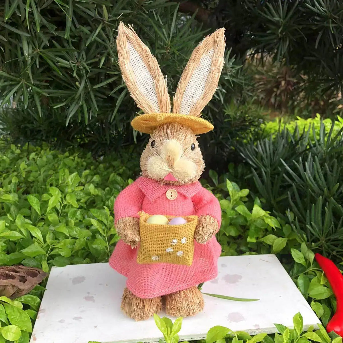 35cm Easter Straw Rabbit Woven Bunny Easter Decoration Sculpture Yard Party Home Easter Ornament Statuette Decoration