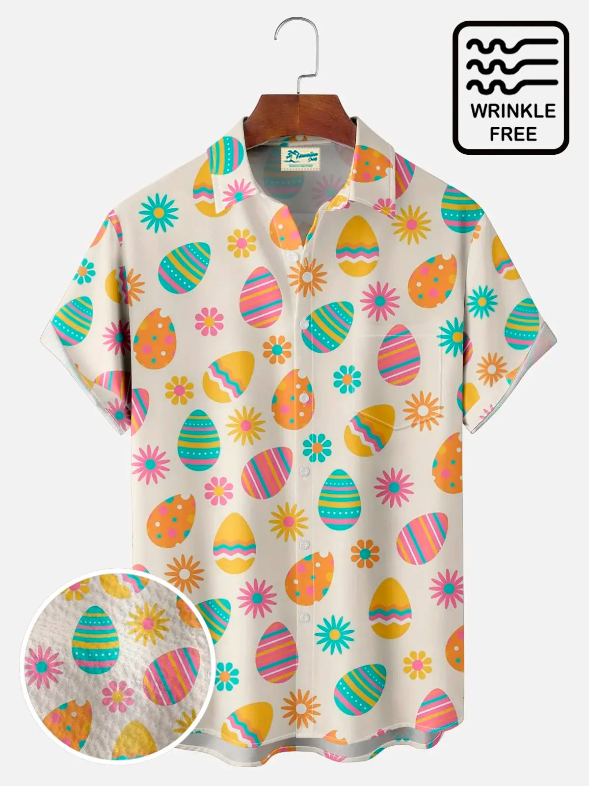 2025 Easter Eggs Pattern Men's Short Sleeve Button Down Lapel Shirt For Summer Oversized Tops Casual Hawaiian Shirt