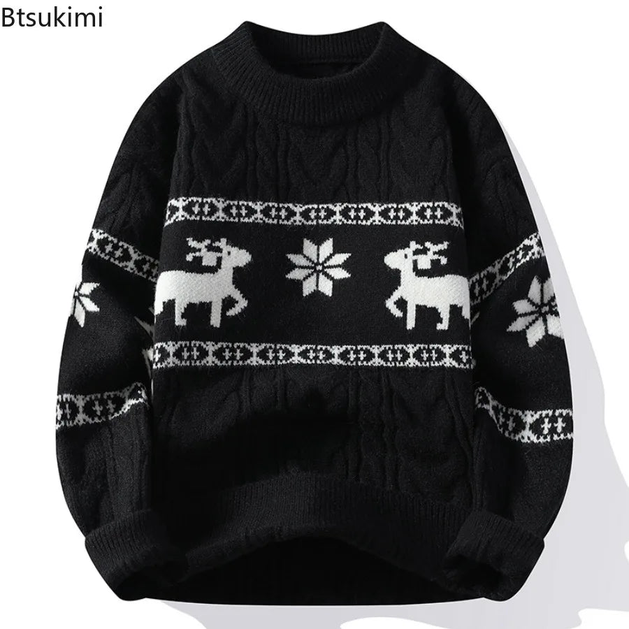Autumn Winter Christmas Sweaters Men's Long Sleeve O-Neck Knitting Jumper Tops Vintage Pattern Crochet Male Sweater Pullovers