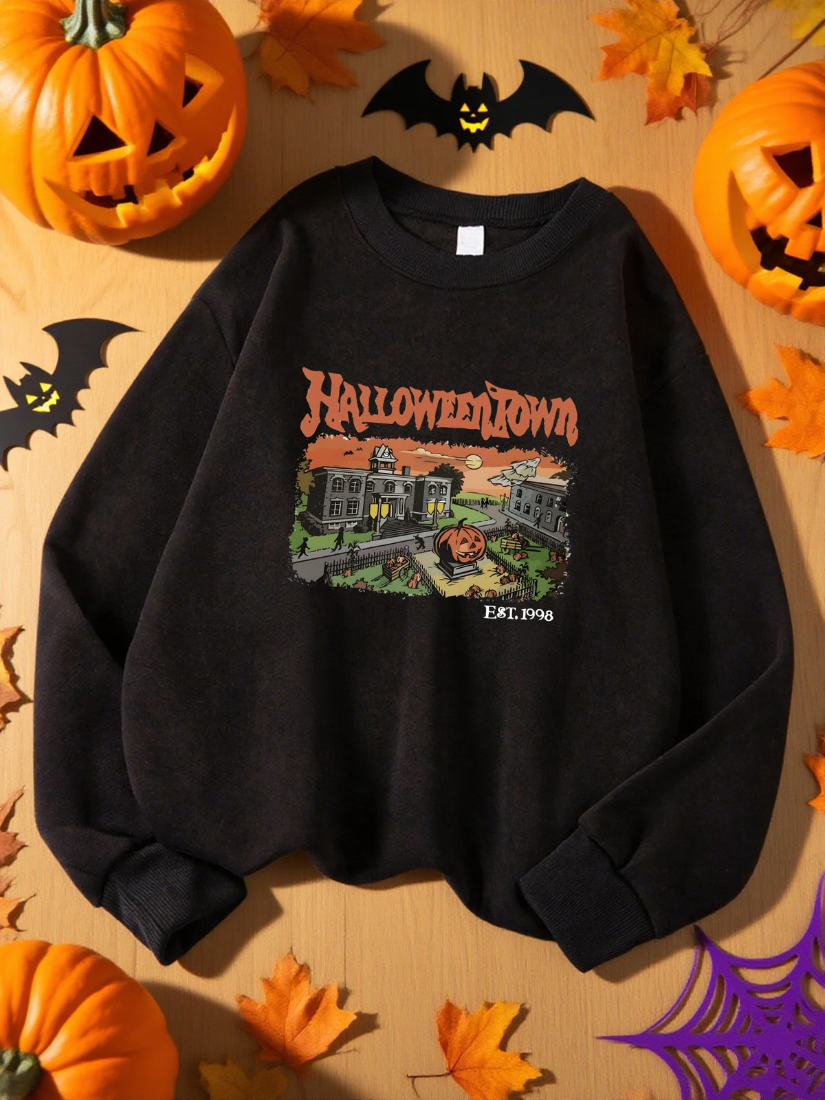 Halloween Town Est.1998 Print Sweatshirt Women Crewneck Soft Tops Fashions Streetwear Casual Fleece Pullover Hip Hop Clothes