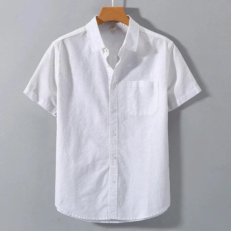 Spring Summer Short Sleeve Shirt for Men Solid Color Lightweight Breathable Stylish Dailywear Casual Lapel Pocket Shirts