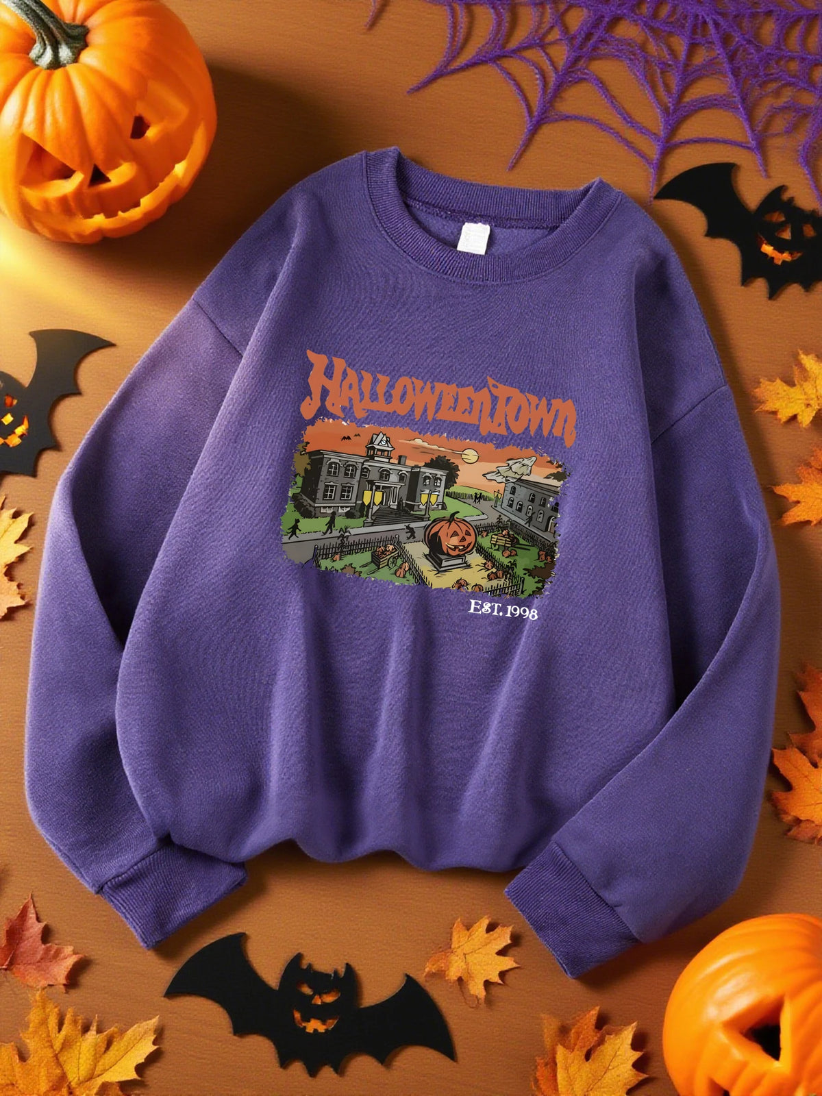 Halloween Town Est.1998 Print Sweatshirt Women Crewneck Soft Tops Fashions Streetwear Casual Fleece Pullover Hip Hop Clothes