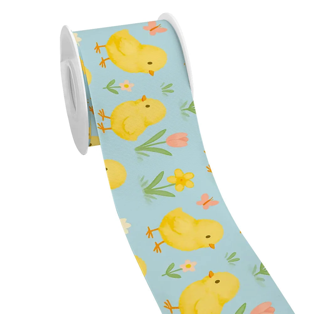Spring Rabbit Easter Day Chick Cartoon Printed Grosgrain Satin Ribbon for Gift Wrapping Hair Bow Craft Accessory