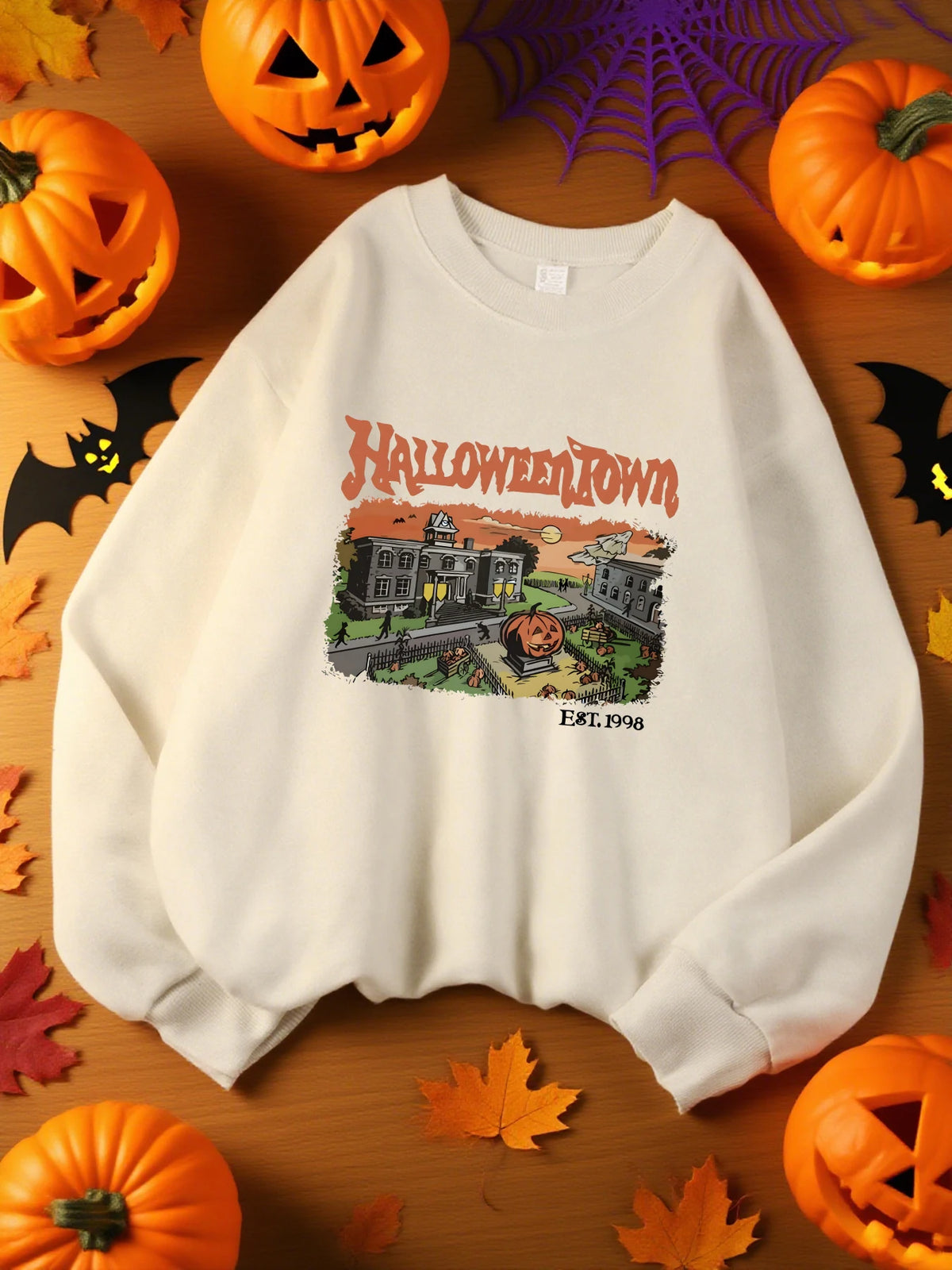 Halloween Town Est.1998 Print Sweatshirt Women Crewneck Soft Tops Fashions Streetwear Casual Fleece Pullover Hip Hop Clothes