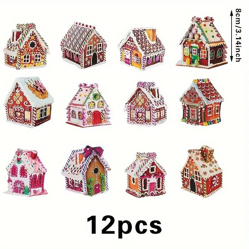 Christmas House Ornament Wooden Decorations Christmas Tree Hanging Ornaments Xmas Painted Wood Pendants for Holiday Decor