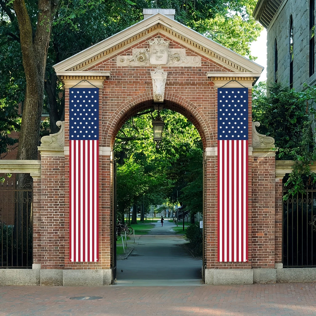 2Pcs 4th of July Patriotic Door Banners USA Flag Porch Signs for Independence Day Party Decorations Front Door Hanging Decor
