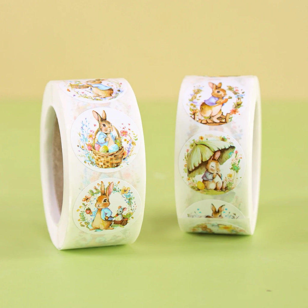 500pcs Easter Rabbits Round Stickers Cartoon Bunny Easter Egg Stickers Label Easter Party Envelope Gift Seal Sticker Label Decal
