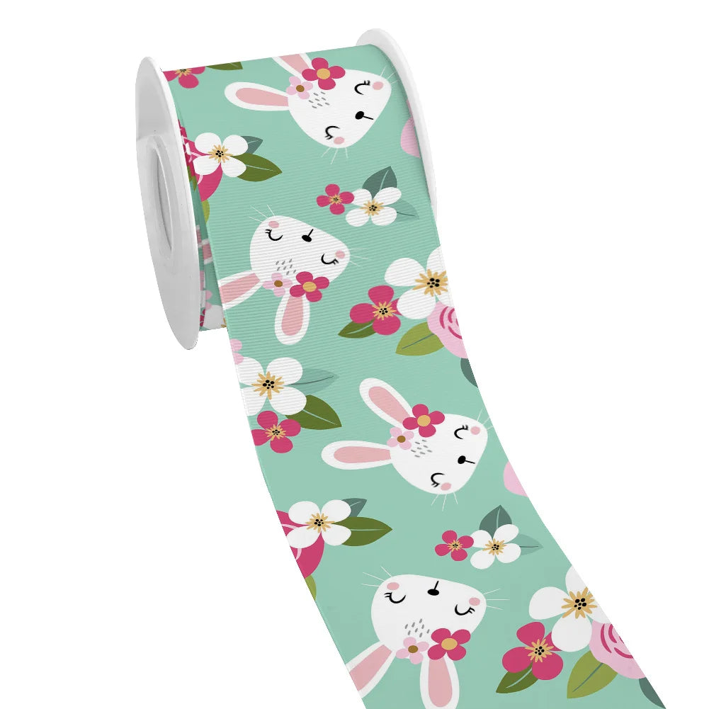 Spring Rabbit Easter Day Chick Cartoon Printed Grosgrain Satin Ribbon for Gift Wrapping Hair Bow Craft Accessory
