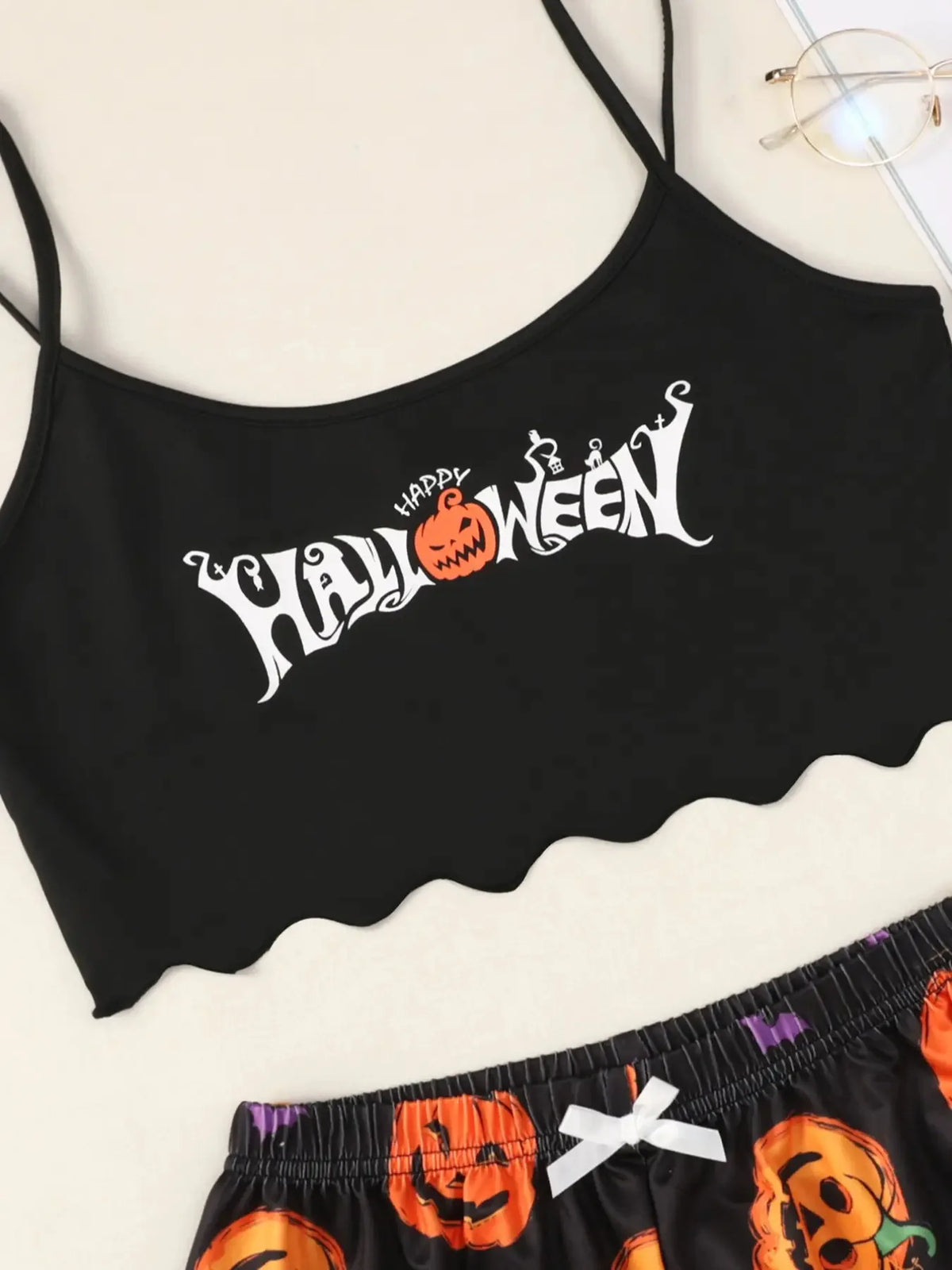 Halloween Pajamas Set Women Sleepwear Devil Pumpkin Print Short Sleeve Tops and Shorts Set Home Clothes Nightwear