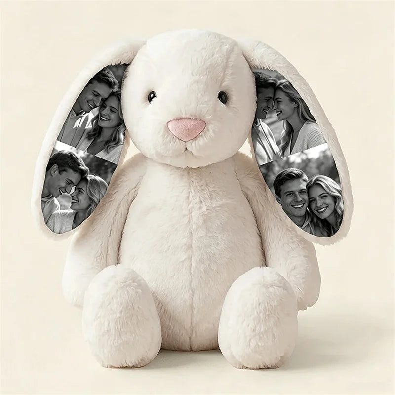 Custom Photo Bunny Plush with Hidden Ear Pictures Personalized Bunny Stuffed Animals Keepsake Gift for Couples Birthday Gifts