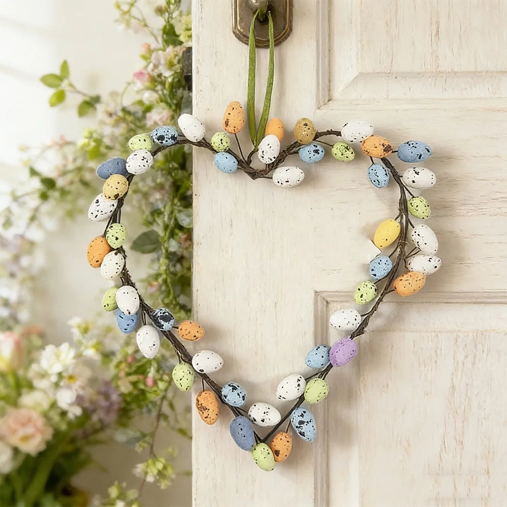 Easter Egg Wreath Decoration Spring Cute Garland Colorful Eggs And Rattan Front Door Outside Hanging Wall Home Party Decor