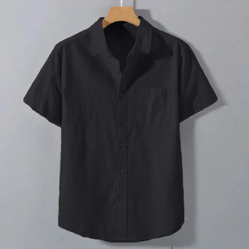 Spring Summer Short Sleeve Shirt for Men Solid Color Lightweight Breathable Stylish Dailywear Casual Lapel Pocket Shirts