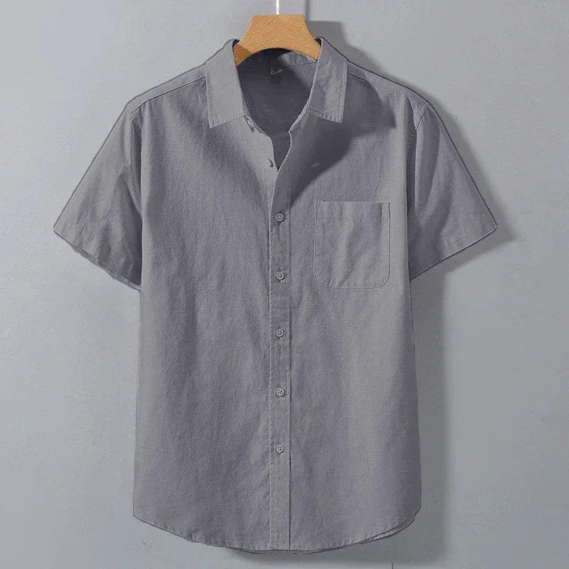 Spring Summer Short Sleeve Shirt for Men Solid Color Lightweight Breathable Stylish Dailywear Casual Lapel Pocket Shirts