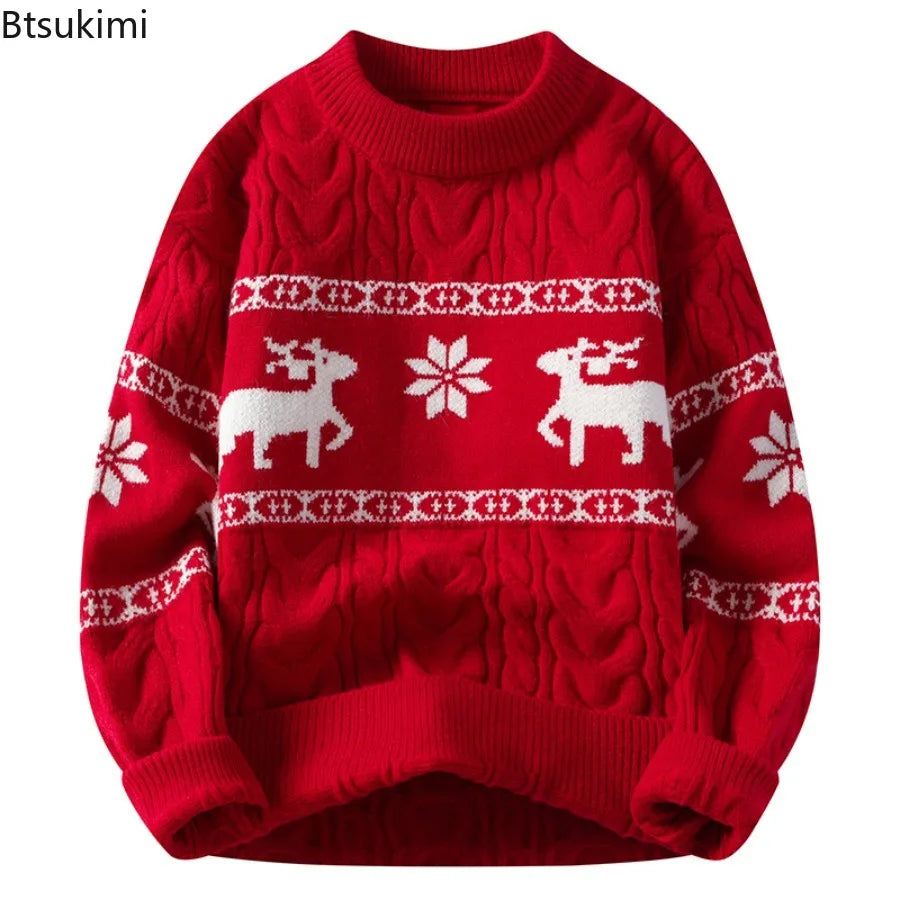 Autumn Winter Christmas Sweaters Men's Long Sleeve O-Neck Knitting Jumper Tops Vintage Pattern Crochet Male Sweater Pullovers