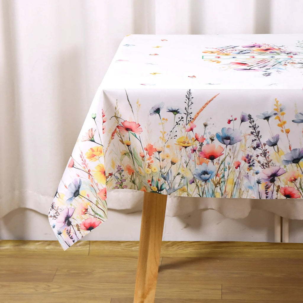 Spring Wildflower Tablecloth Floral Round Table Cover Polyester Table Decor for Easter Birthday Wedding Party Supplies