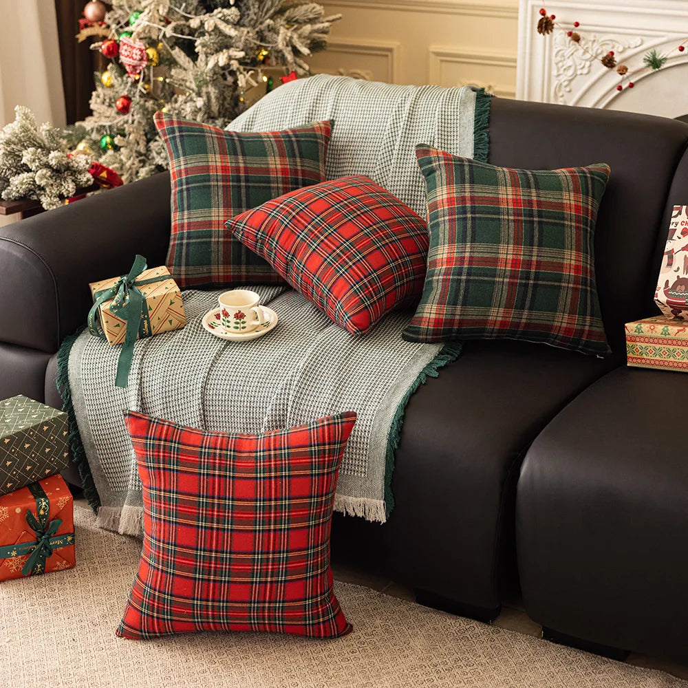 Christmas Plaid Decor Throw Pillow Covers Scottish Tartan Cushion Case for Farmhouse Home Square Pillow Case Cushion Pillowcase