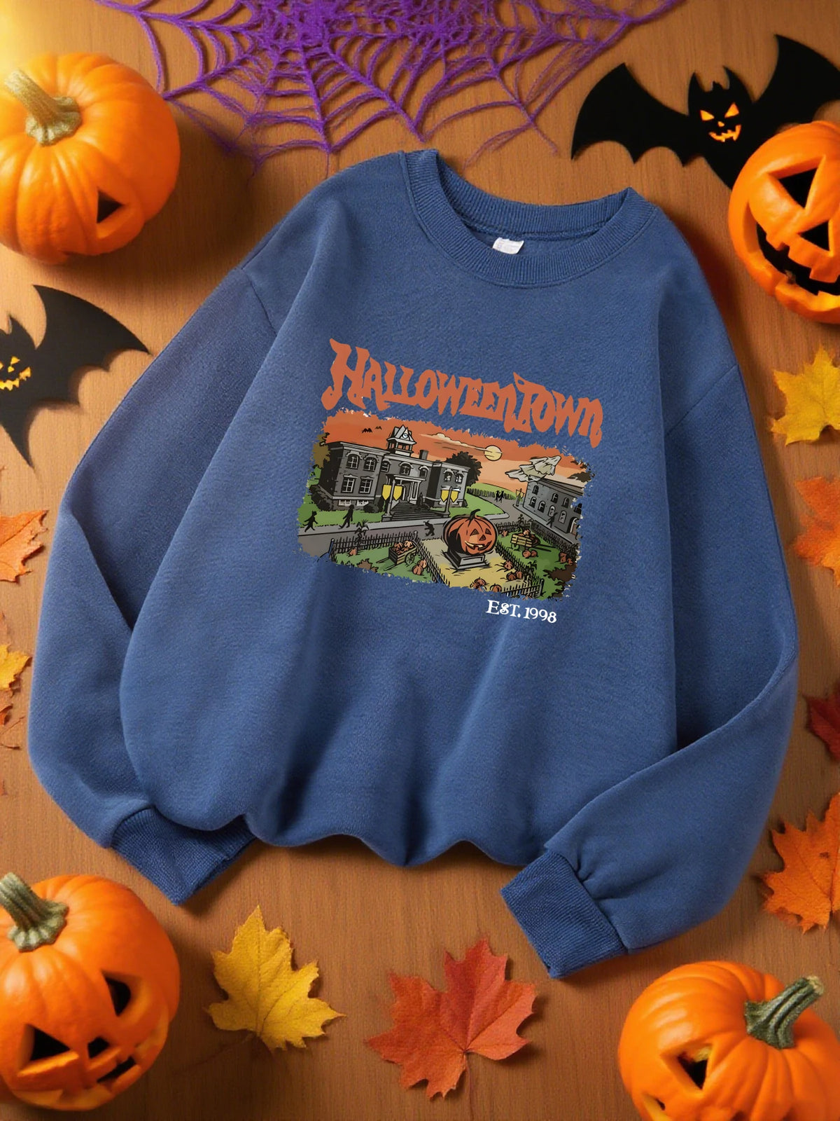Halloween Town Est.1998 Print Sweatshirt Women Crewneck Soft Tops Fashions Streetwear Casual Fleece Pullover Hip Hop Clothes