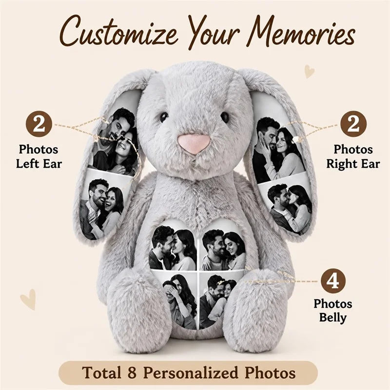 Custom Photo Bunny Plush with Hidden Ear Pictures Personalized Bunny Stuffed Animals Keepsake Gift for Couples Birthday Gifts