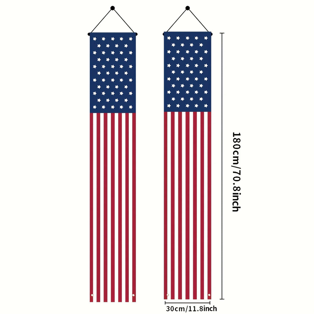 2Pcs 4th of July Patriotic Door Banners USA Flag Porch Signs for Independence Day Party Decorations Front Door Hanging Decor