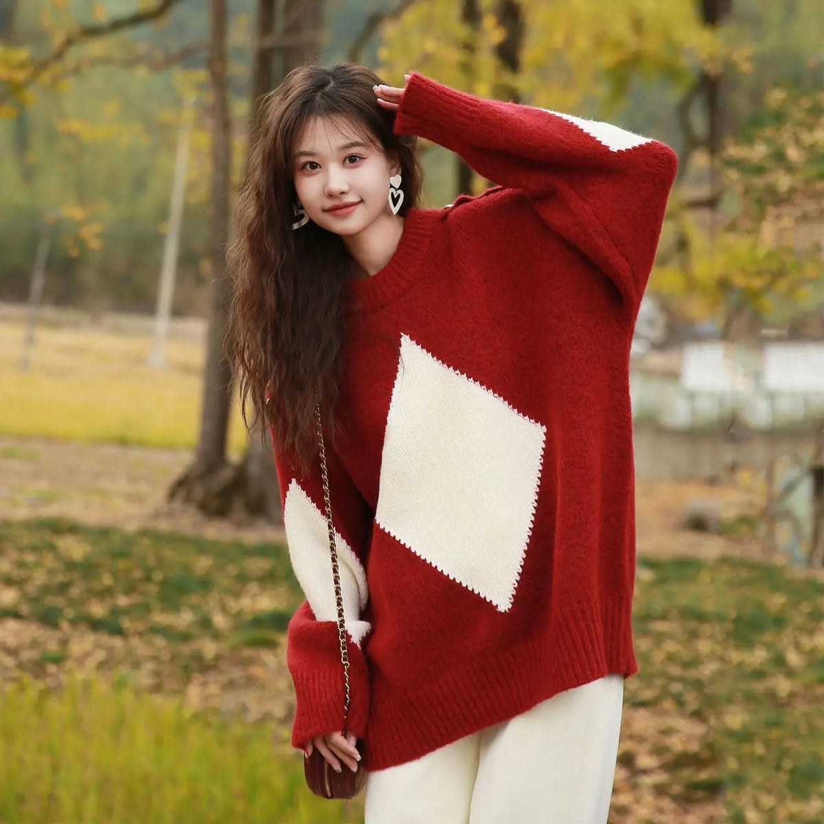 Christmas Red Loose Pullover Sweater for Women 2025 Autumn and Winter New Fashion Knitted Top Thick