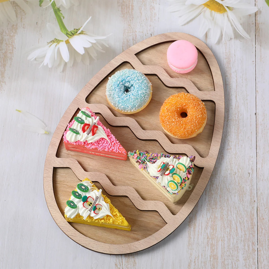 Easter Bunny Egg Wooden Tray Food Plate Fruit Serving Bread Display Wooden Spring Decor  Cake Decor Easter Supplies