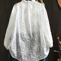 SuperAen Spring New Three-dimensional Flower Embroidered Cotton White Shirt Women Loose Sweet O-neck Long-sleeved Shirts