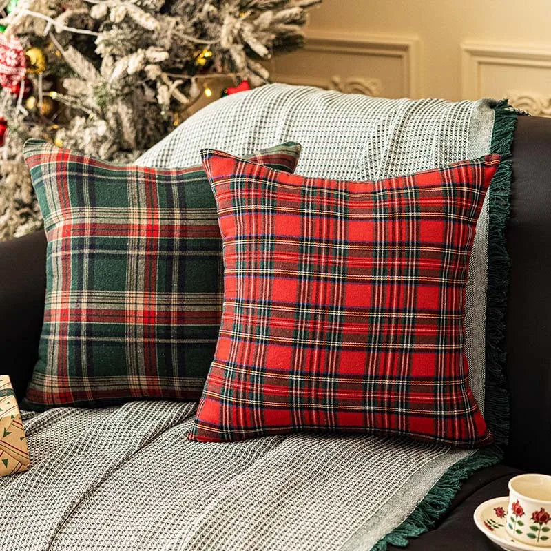 Christmas Plaid Decor Throw Pillow Covers Scottish Tartan Cushion Case for Farmhouse Home Square Pillow Case Cushion Pillowcase