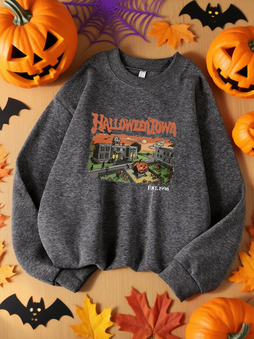 Halloween Town Est.1998 Print Sweatshirt Women Crewneck Soft Tops Fashions Streetwear Casual Fleece Pullover Hip Hop Clothes